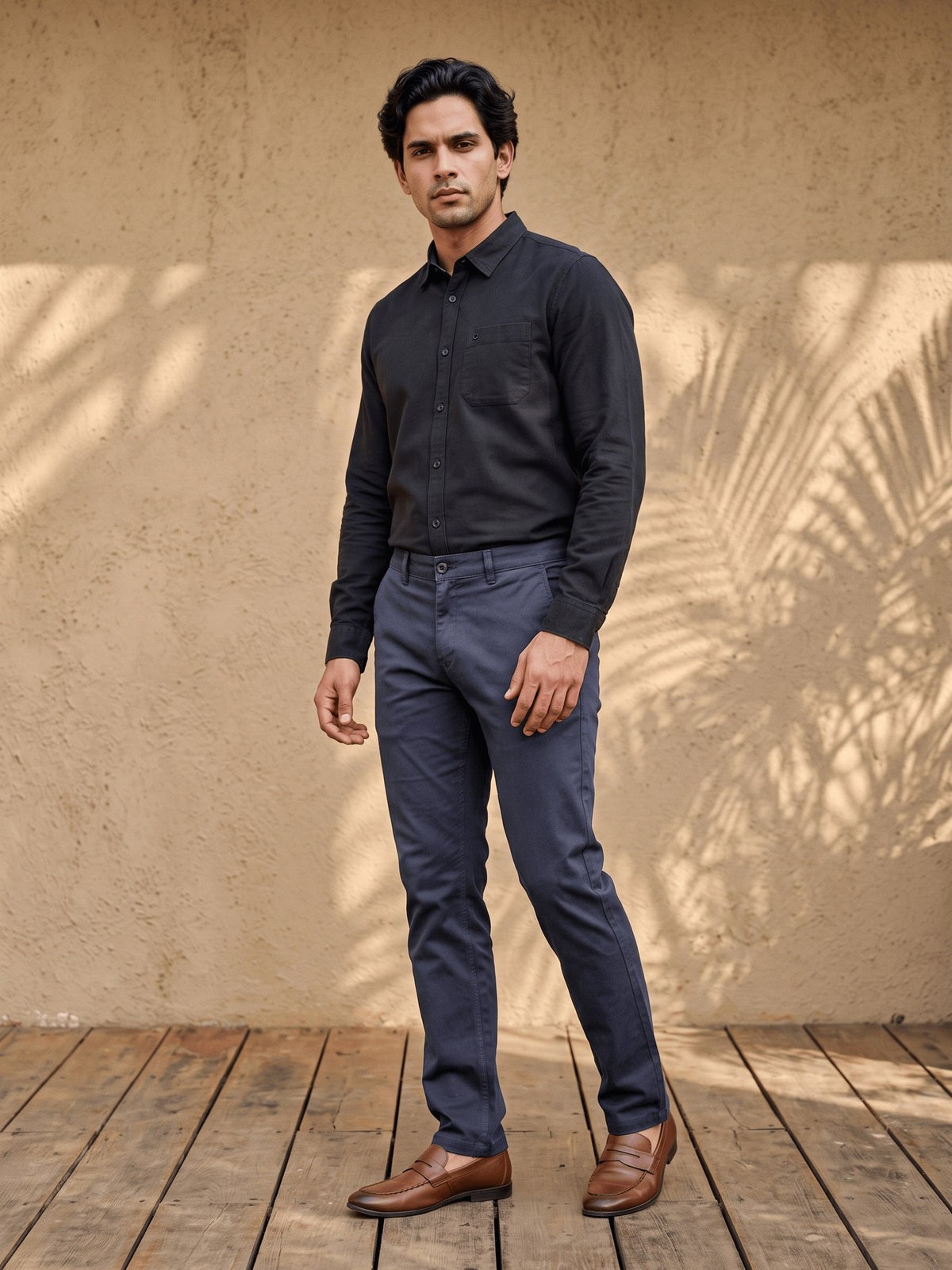 Dark Navy Cotton Stretch Slim Fit Trouser