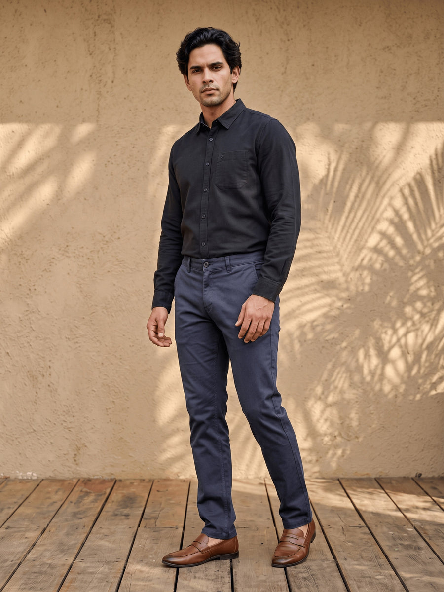 Dark Navy Cotton Stretch Slim Fit Trouser