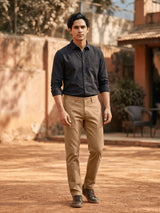Khaki Cotton Stretch Slim Fit Trouser