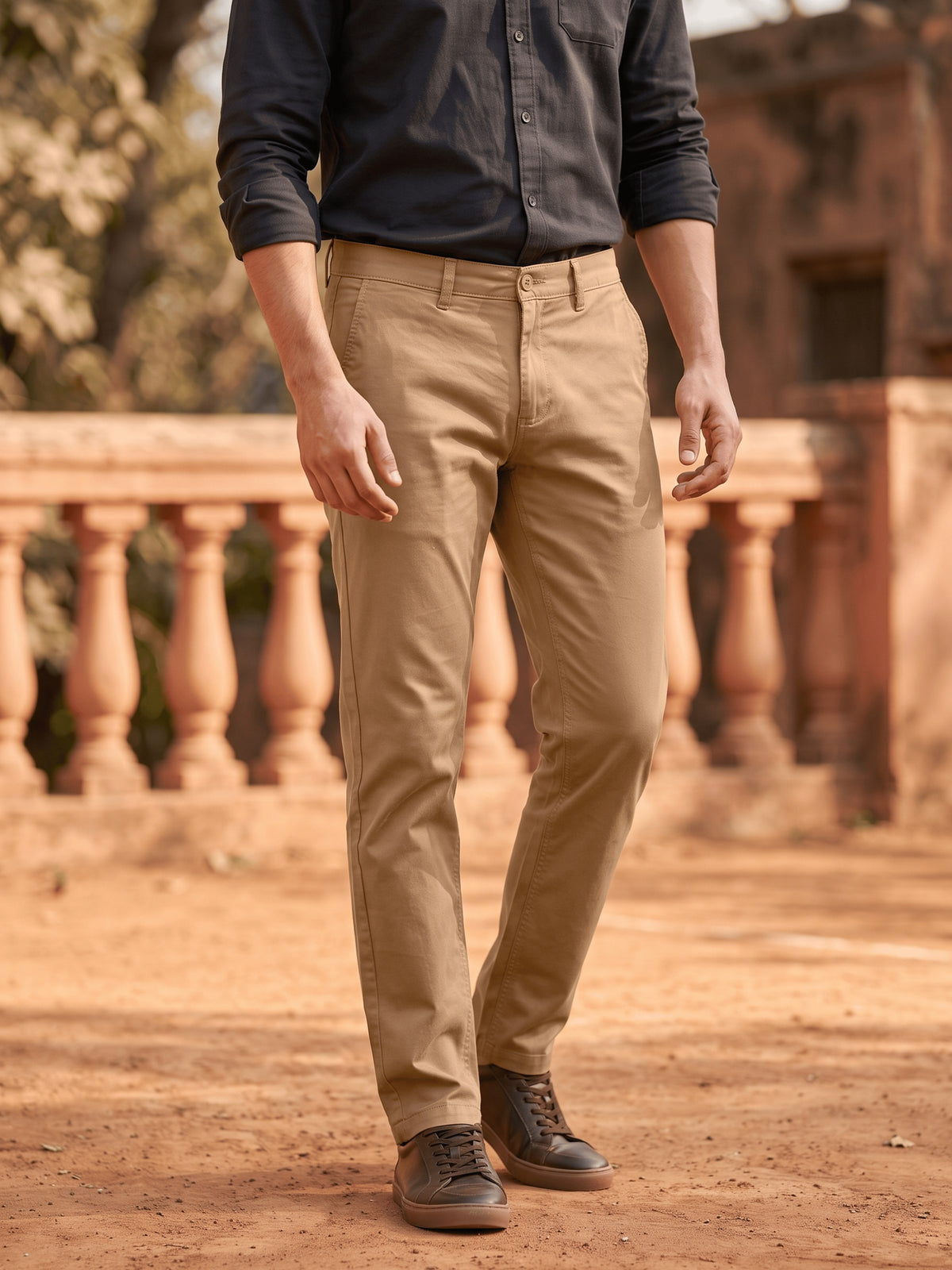 Khaki Cotton Stretch Slim Fit Trouser