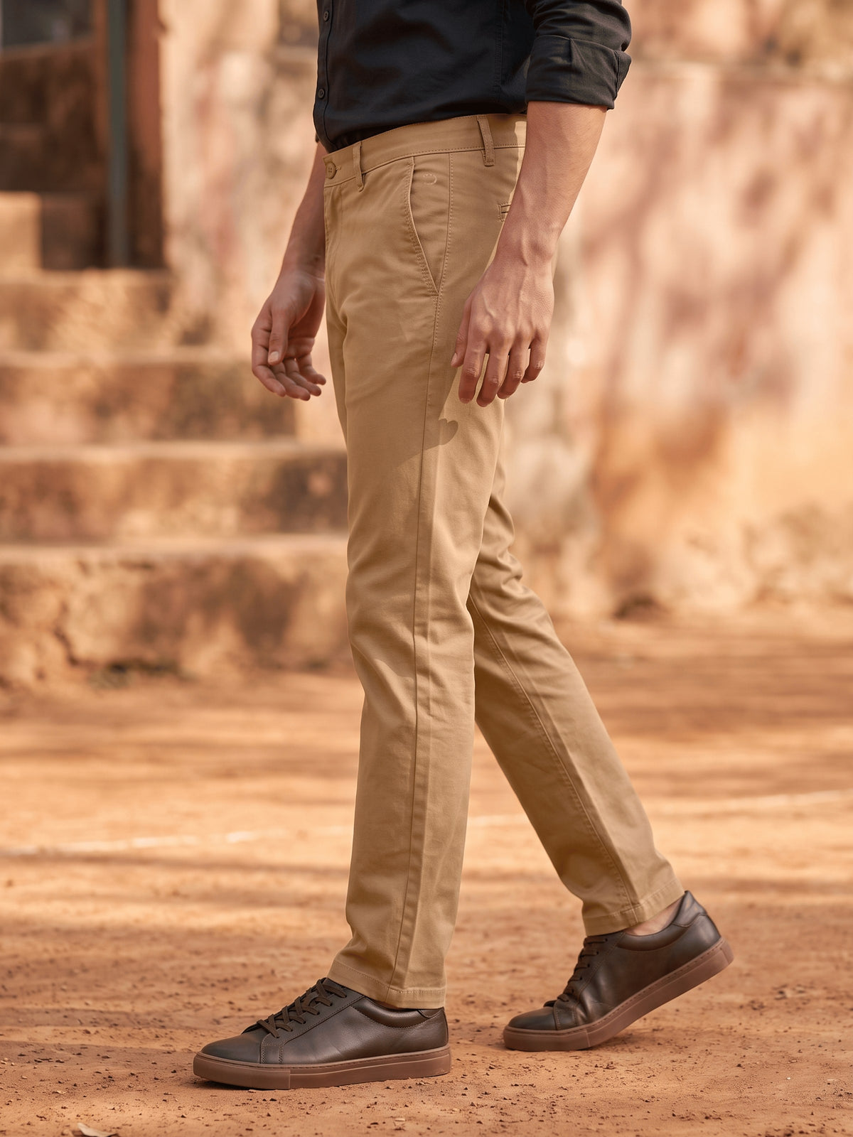 Khaki Cotton Stretch Slim Fit Trouser