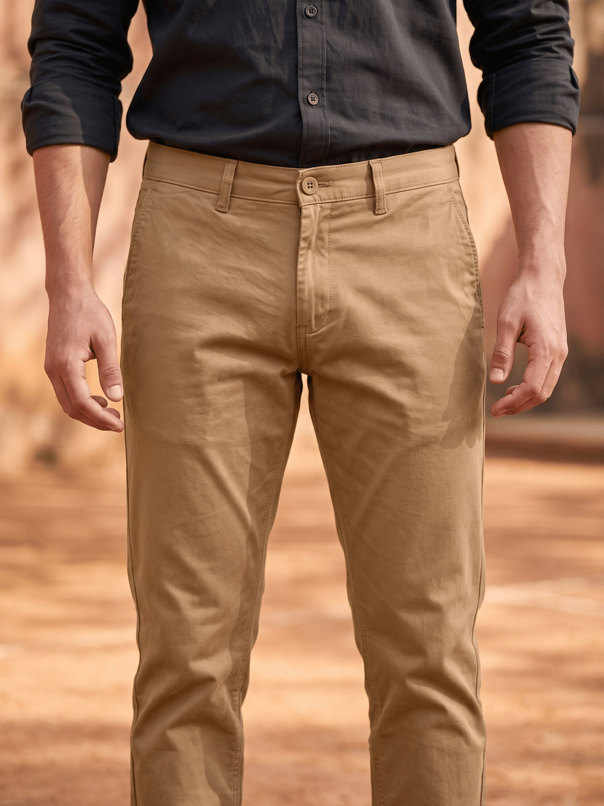 Khaki Cotton Stretch Slim Fit Trouser