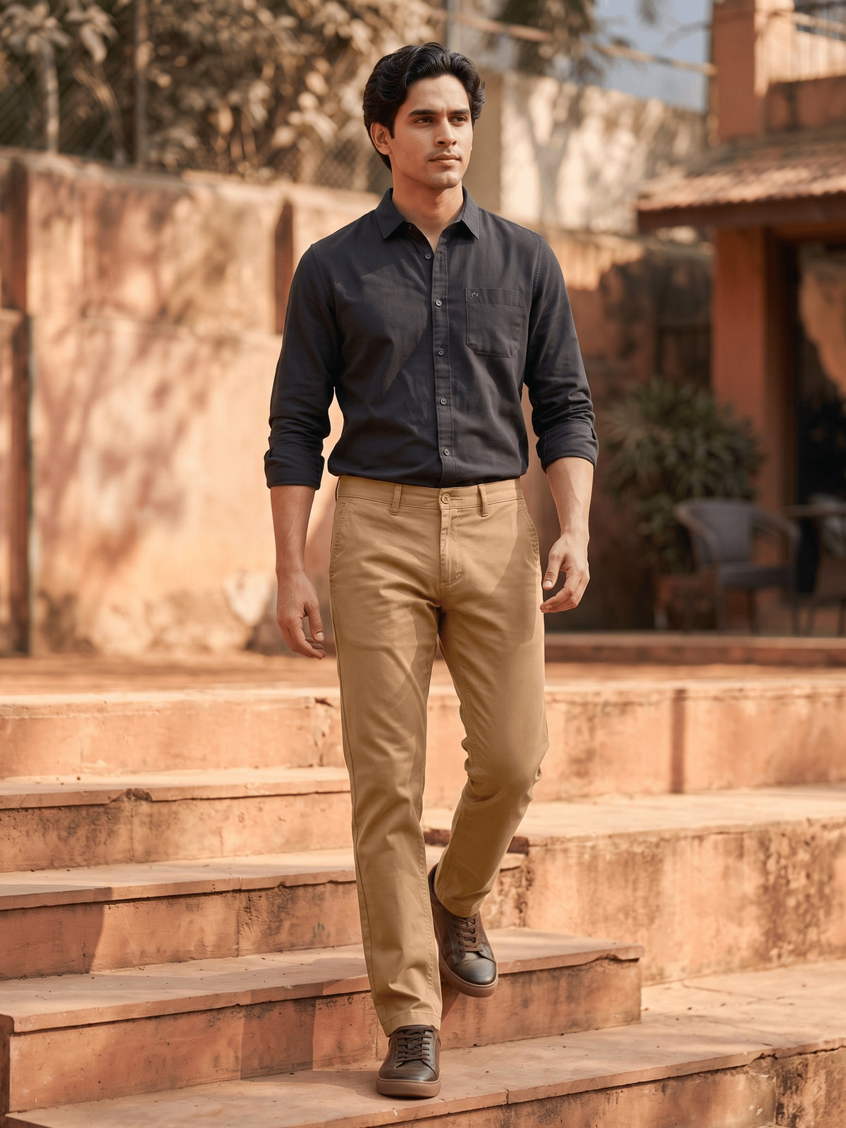 Khaki Cotton Stretch Slim Fit Trouser
