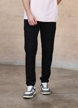 Black  Cotton Blend Slim Fit Cargo