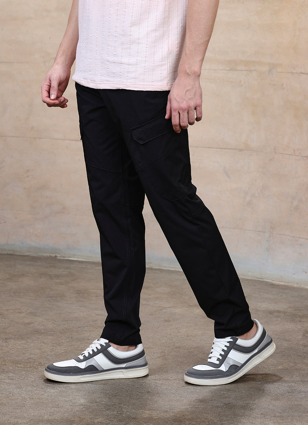 Black  Cotton Blend Slim Fit Cargo
