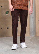 Coffee Cotton Blend Slim Fit Cargo
