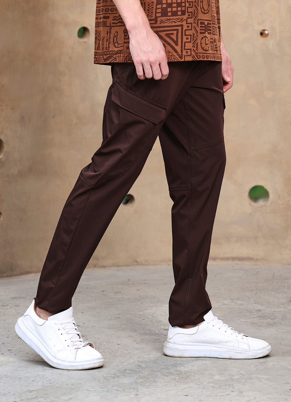Coffee  Cotton Blend Slim Fit Cargo
