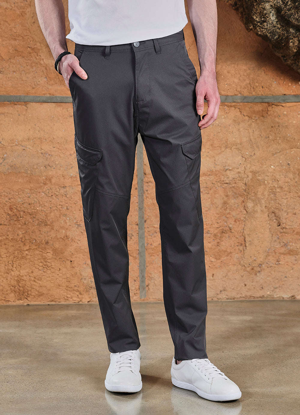 Grey  Cotton Blend Slim Fit Cargo