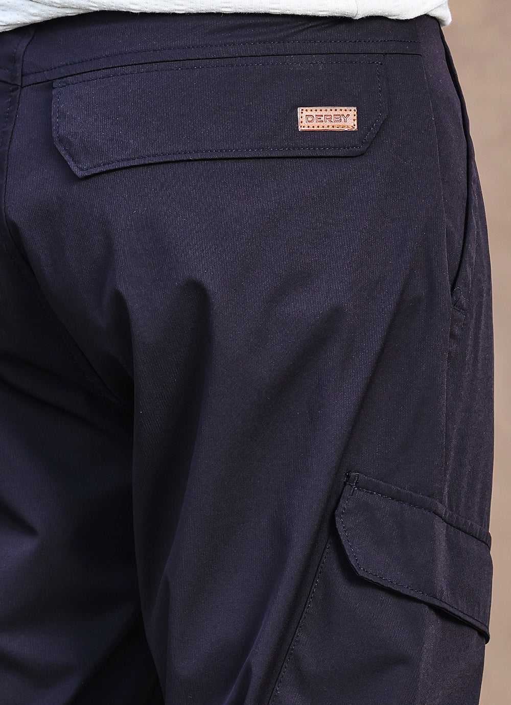 Navy  Cotton Blend Slim Fit Cargo