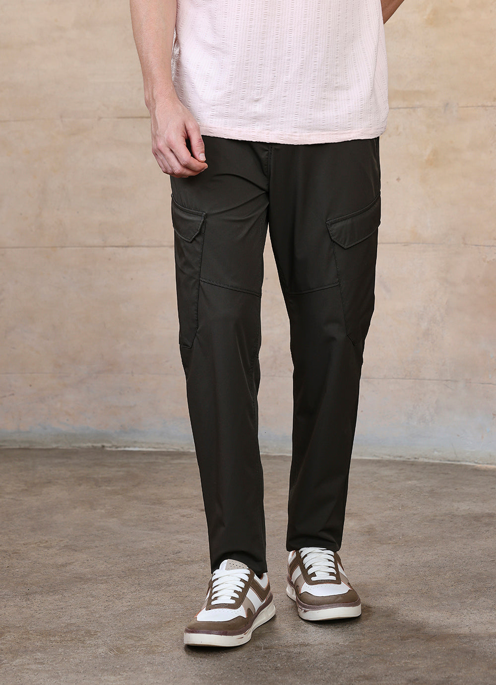 Olive  Cotton Blend Slim Fit Cargo