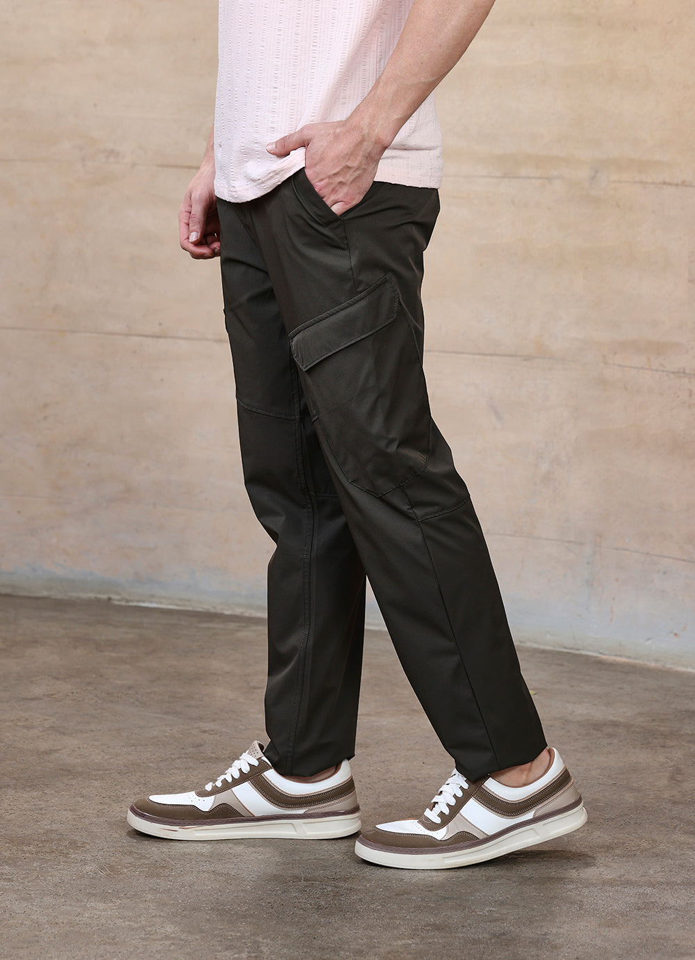 Olive  Cotton Blend Slim Fit Cargo