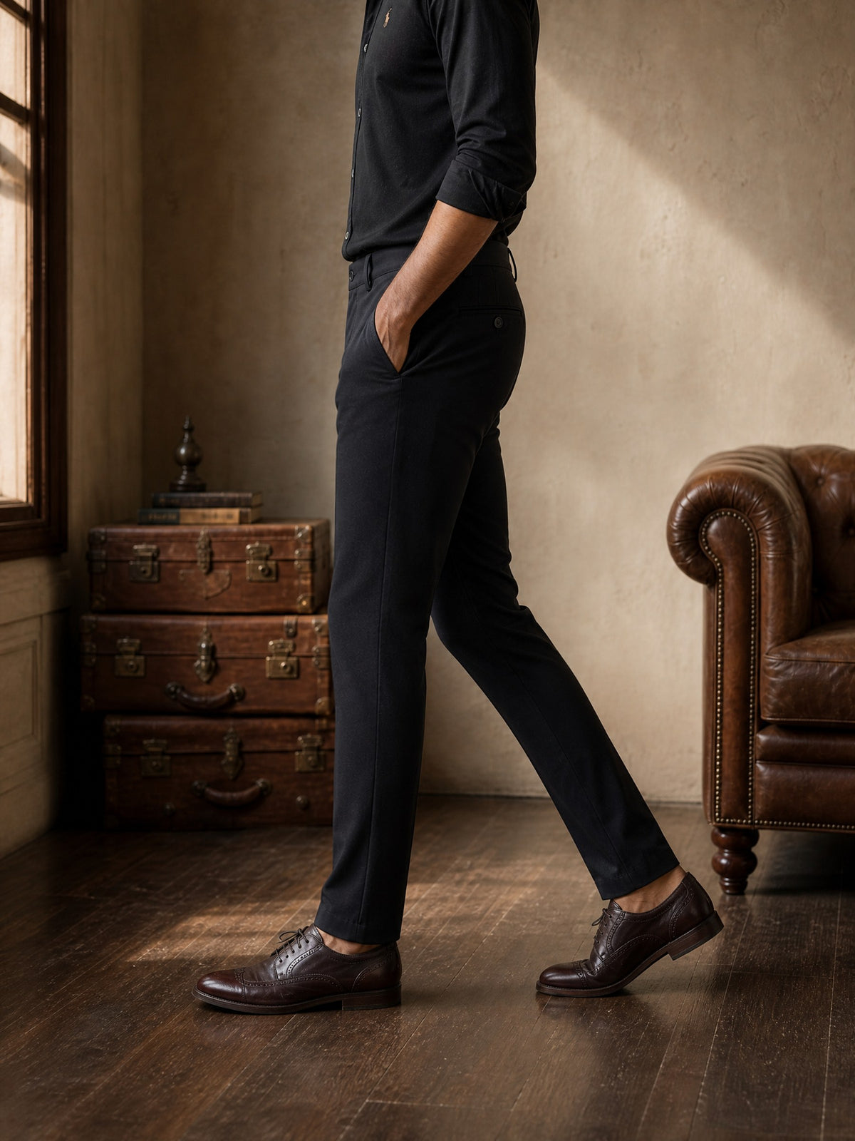 Black Cotton Stretch Slim Fit Trouser