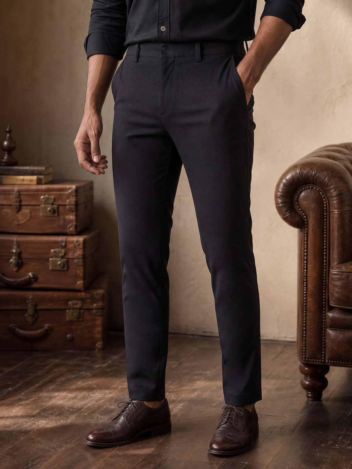Black Cotton Stretch Slim Fit Trouser