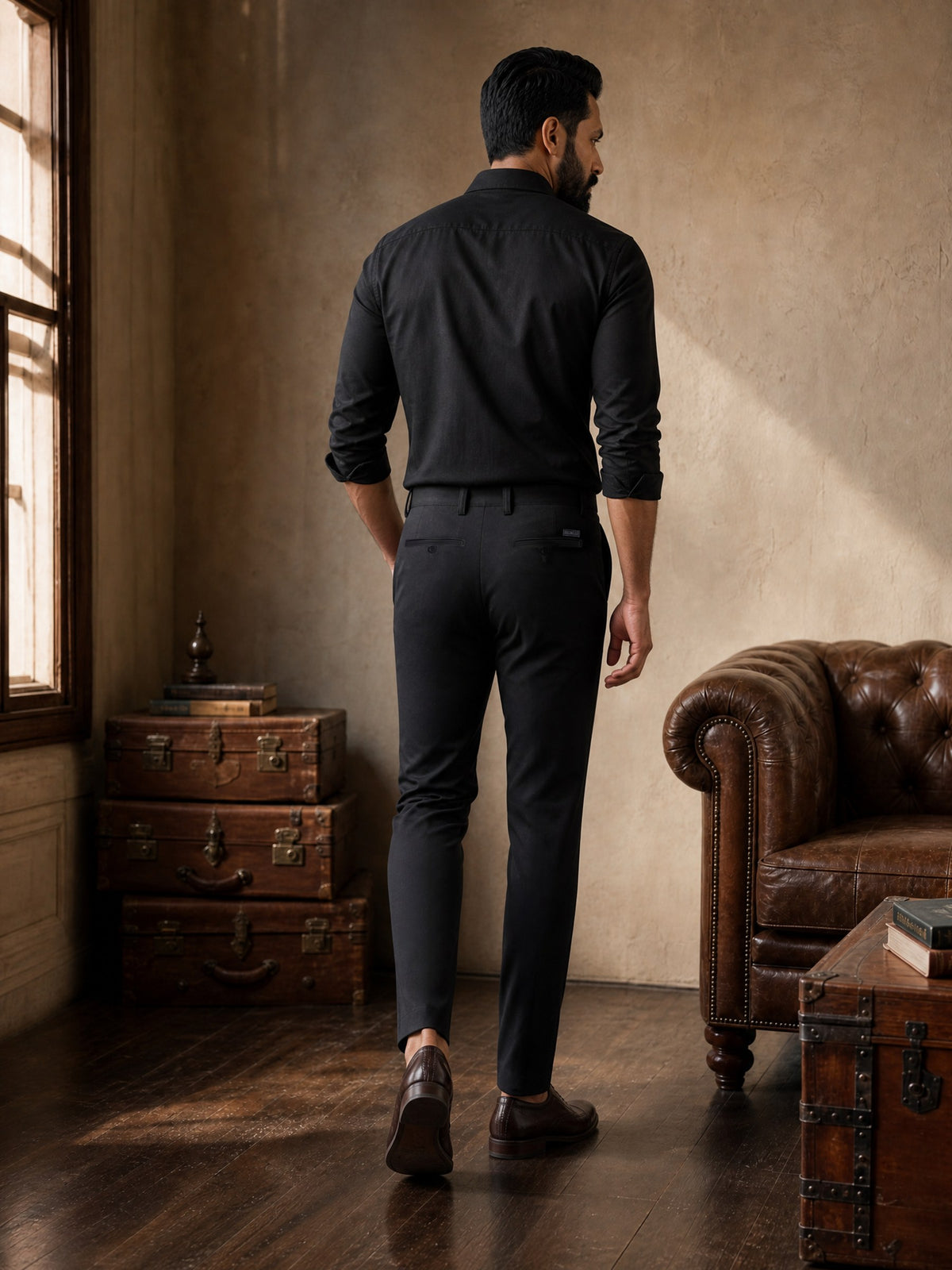 Black Cotton Stretch Slim Fit Trouser