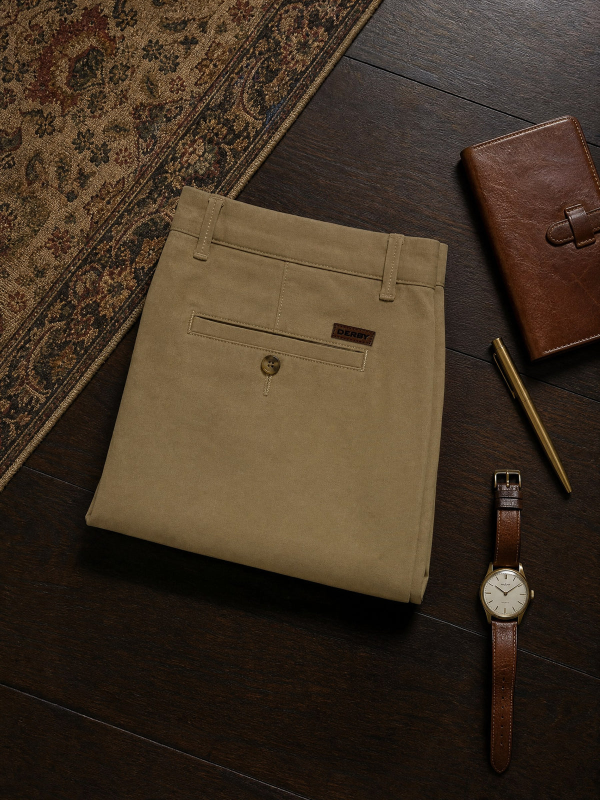 Dark Beige Cotton Stretch Slim Fit Trouser