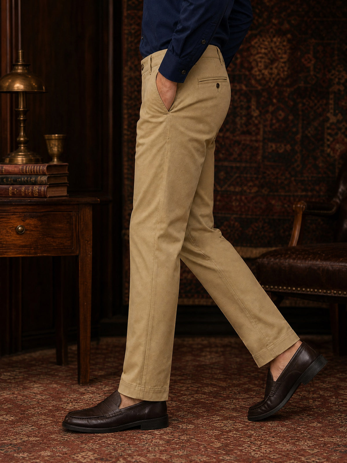 Dark Beige Cotton Stretch Slim Fit Trouser