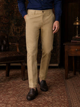 Dark Beige Cotton Stretch Slim Fit Trouser