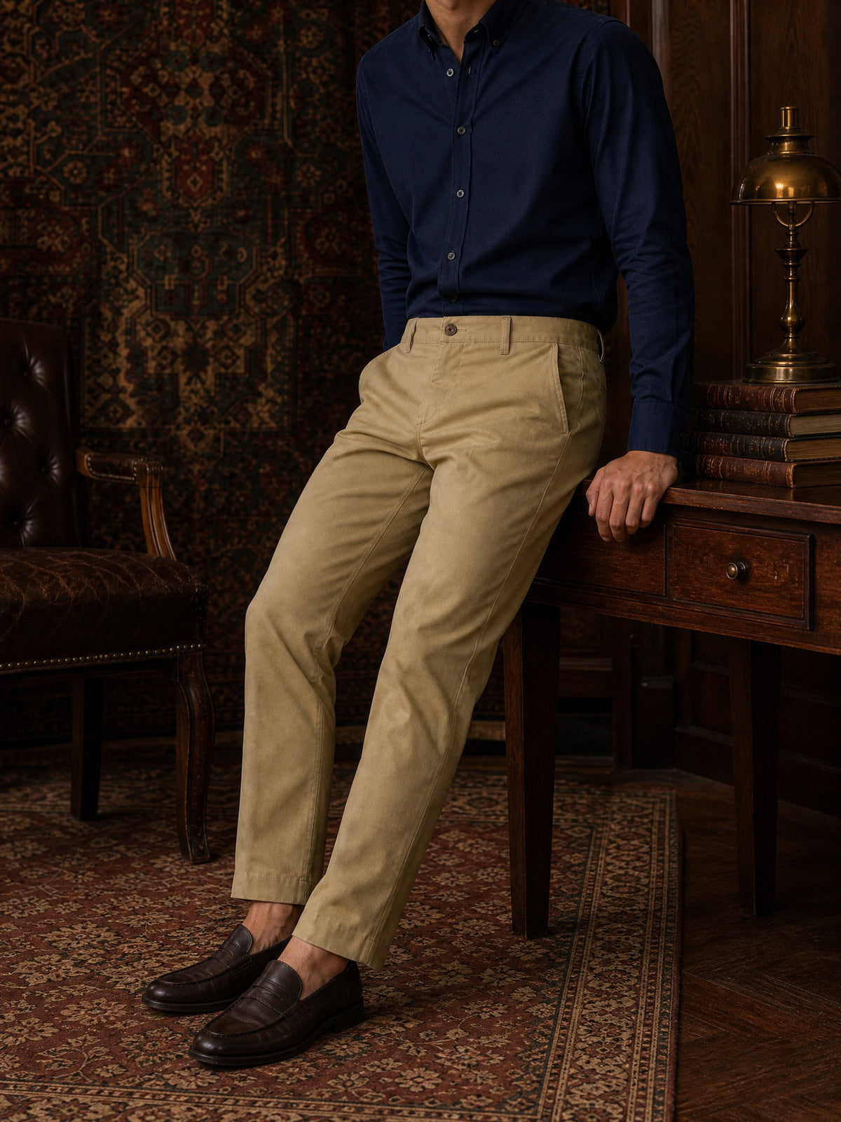 Dark Beige Cotton Stretch Slim Fit Trouser
