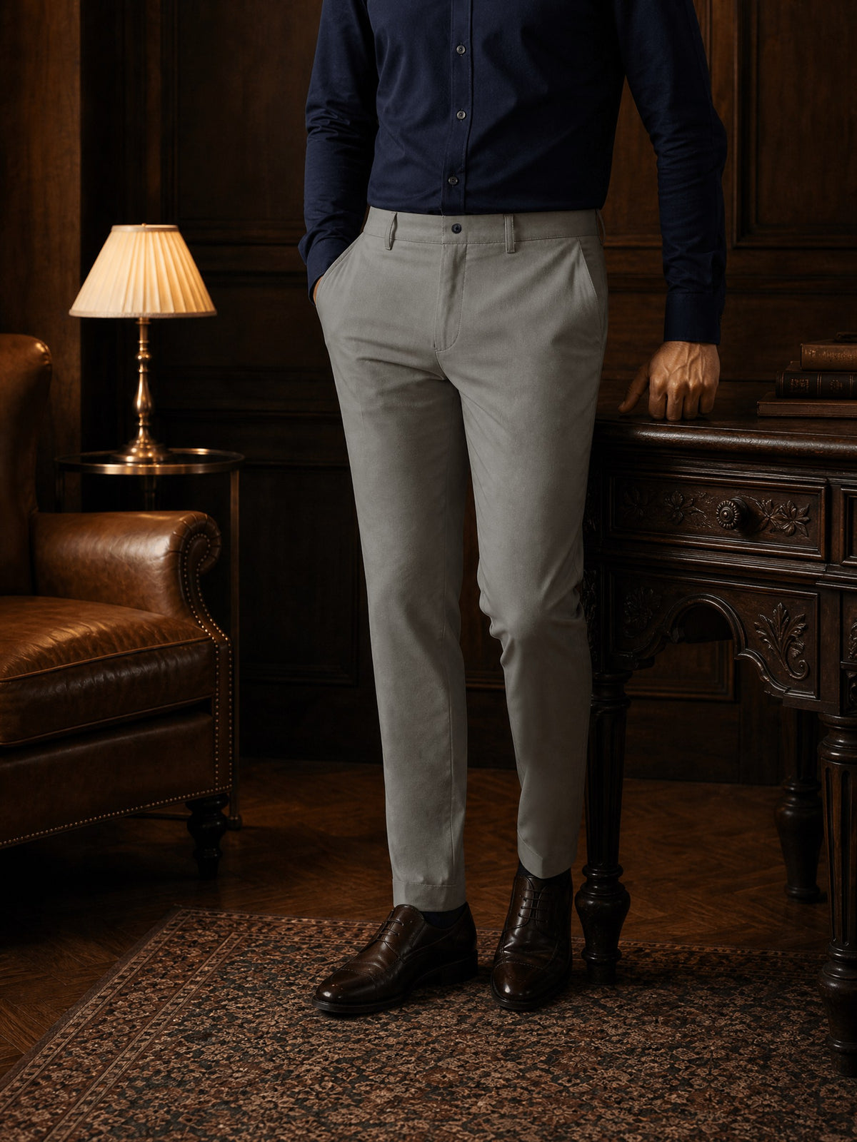 Light Grey Cotton Stretch Slim Fit Trouser