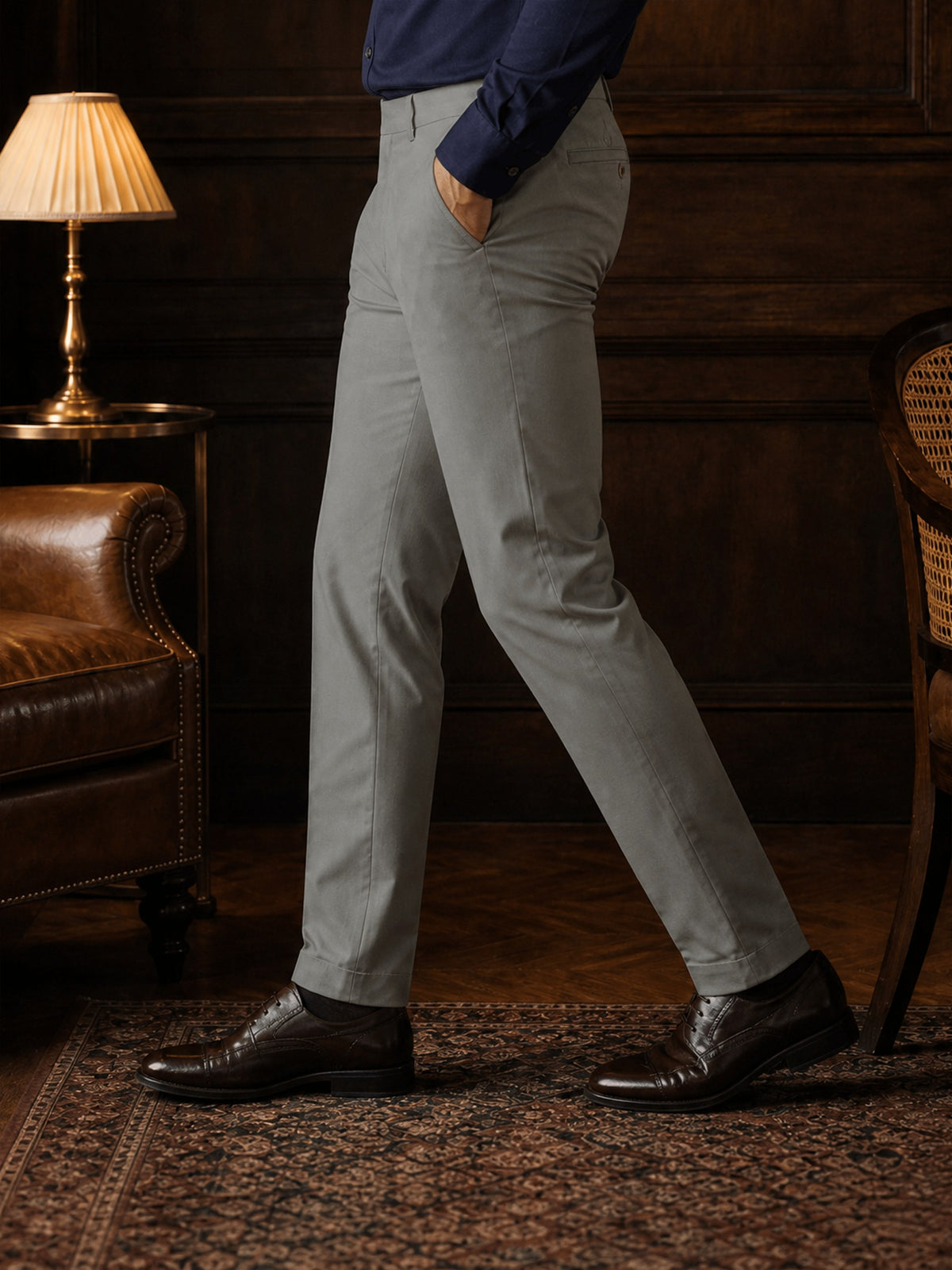 Light Grey Cotton Stretch Slim Fit Trouser