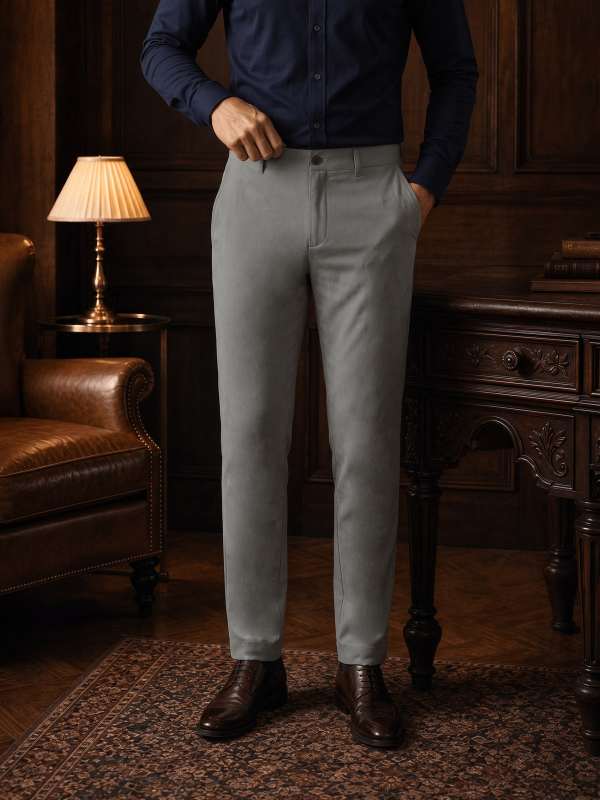 Light Grey Cotton Stretch Slim Fit Trouser