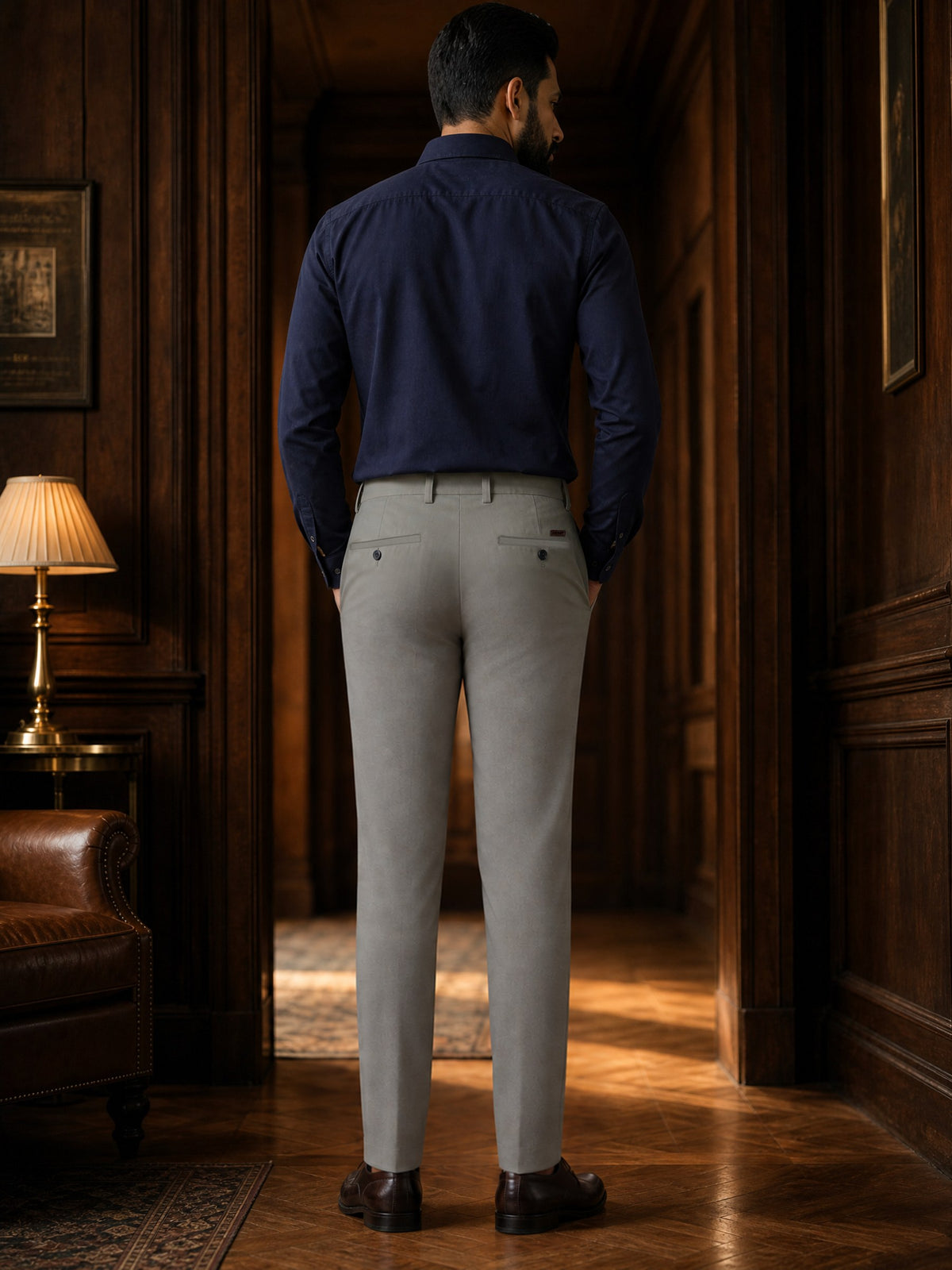 Light Grey Cotton Stretch Slim Fit Trouser