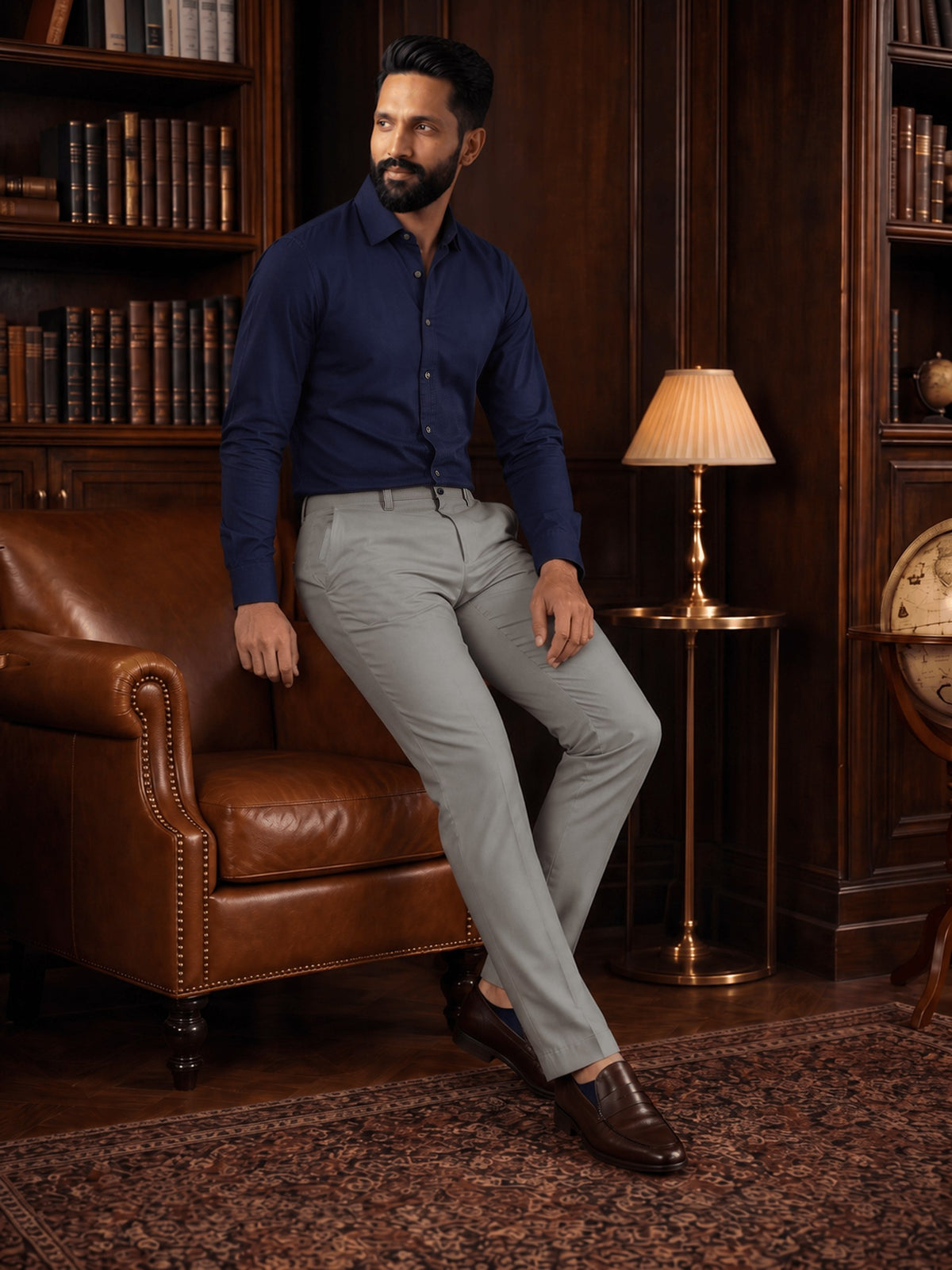 Light Grey Cotton Stretch Slim Fit Trouser