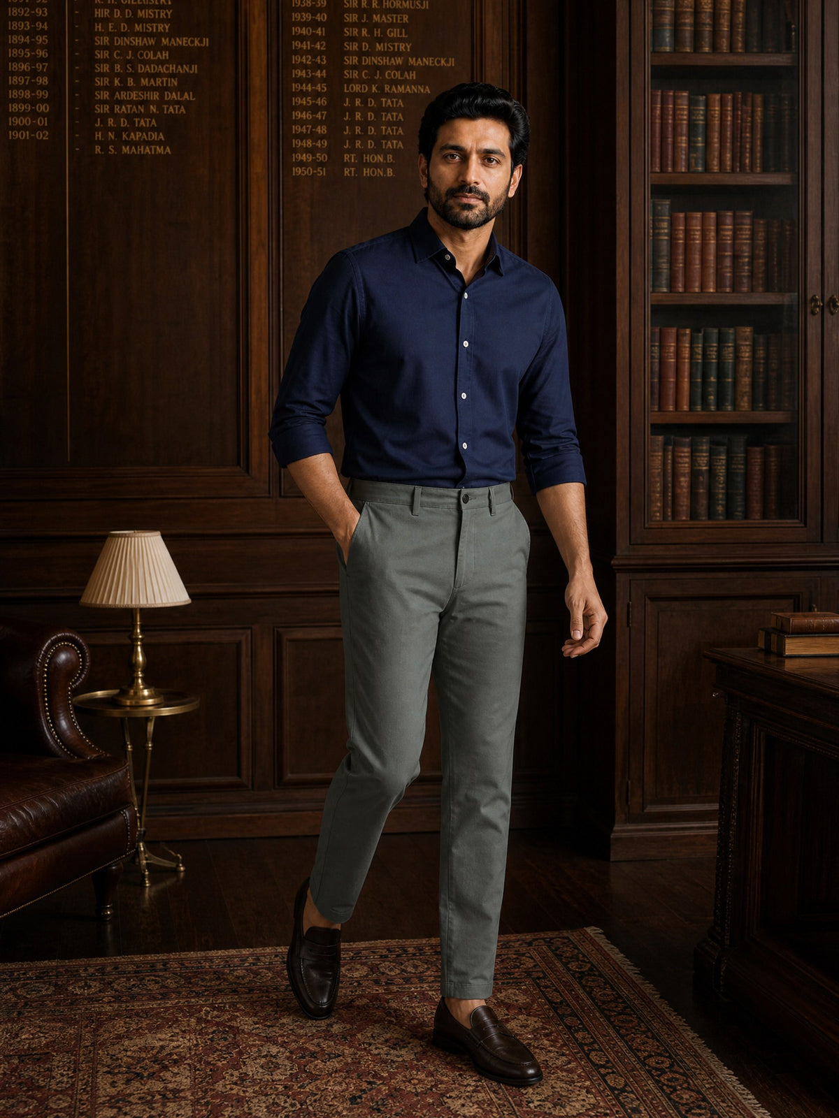 Grey Cotton Stretch Slim Fit Trouser