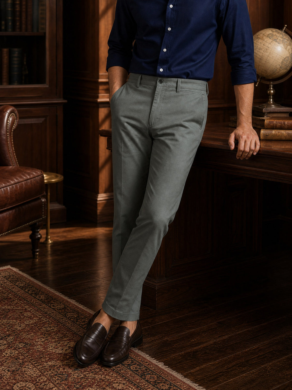 Grey Cotton Stretch Slim Fit Trouser