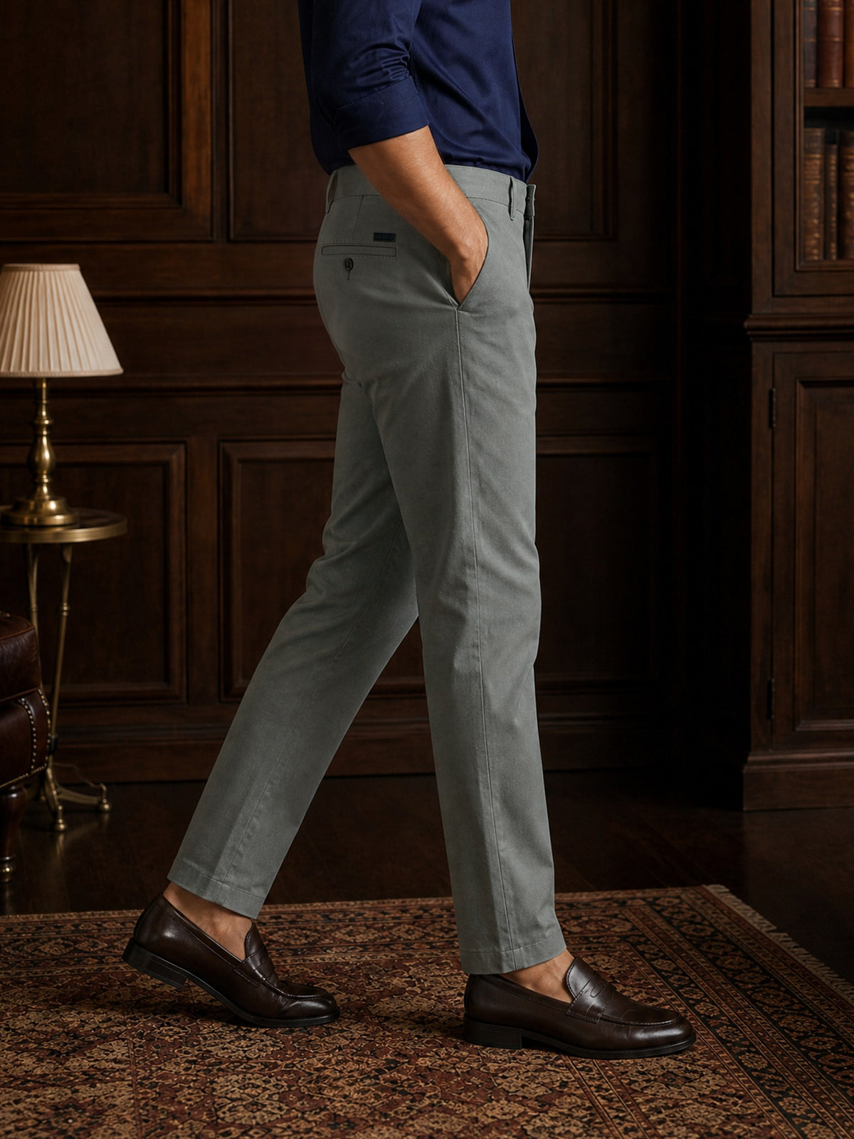 Grey Cotton Stretch Slim Fit Trouser