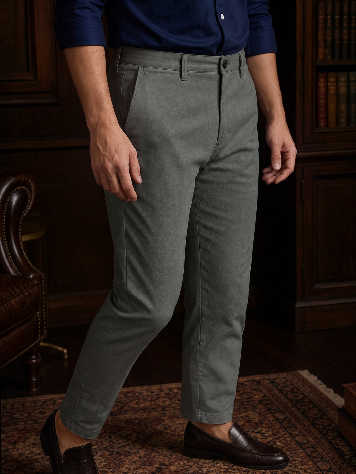 Grey Cotton Stretch Slim Fit Trouser