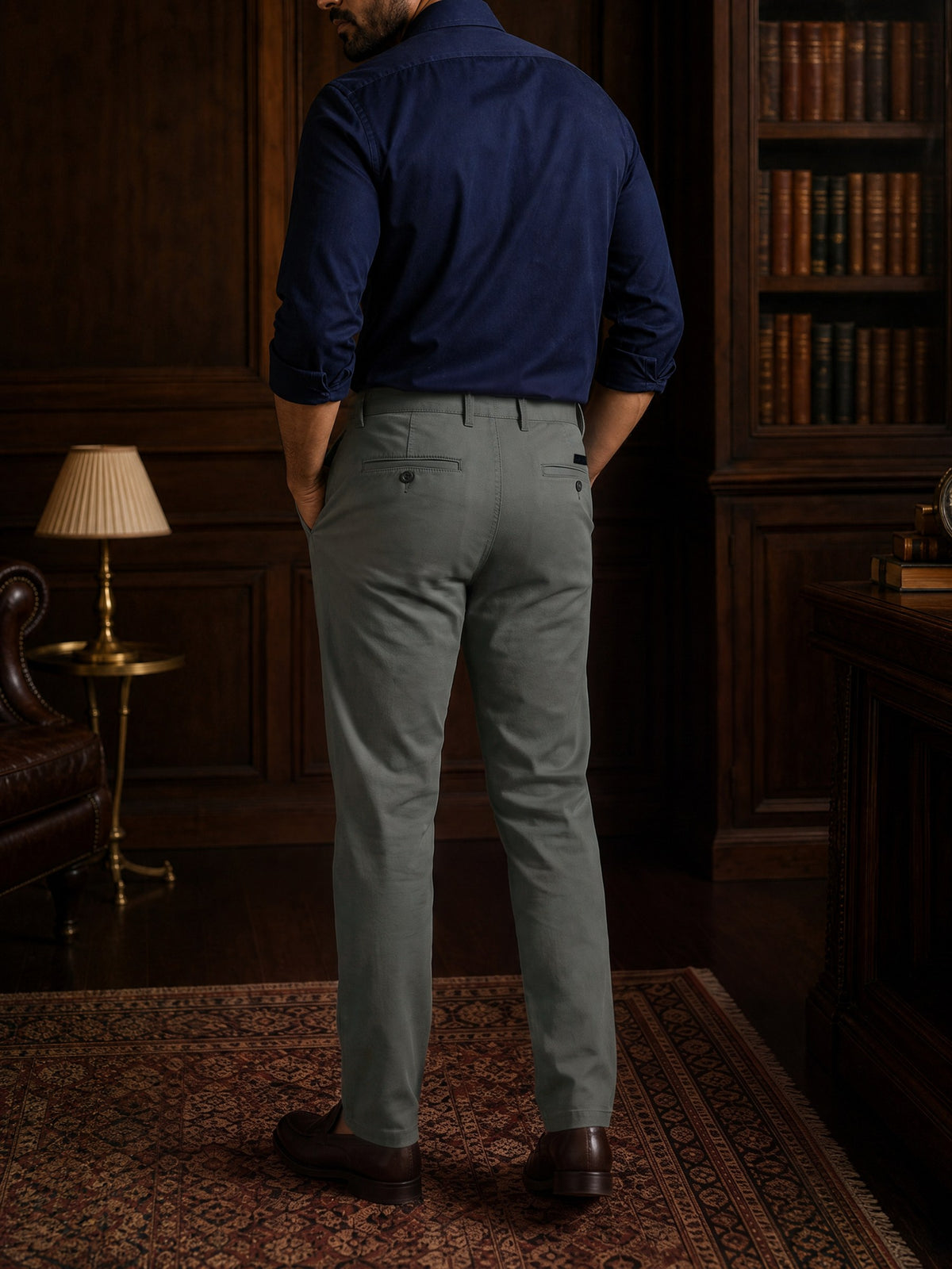 Grey Cotton Stretch Slim Fit Trouser