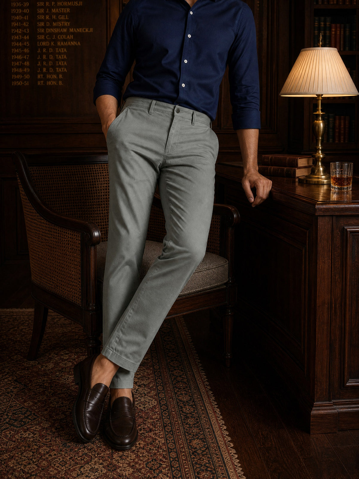 Grey Cotton Stretch Slim Fit Trouser