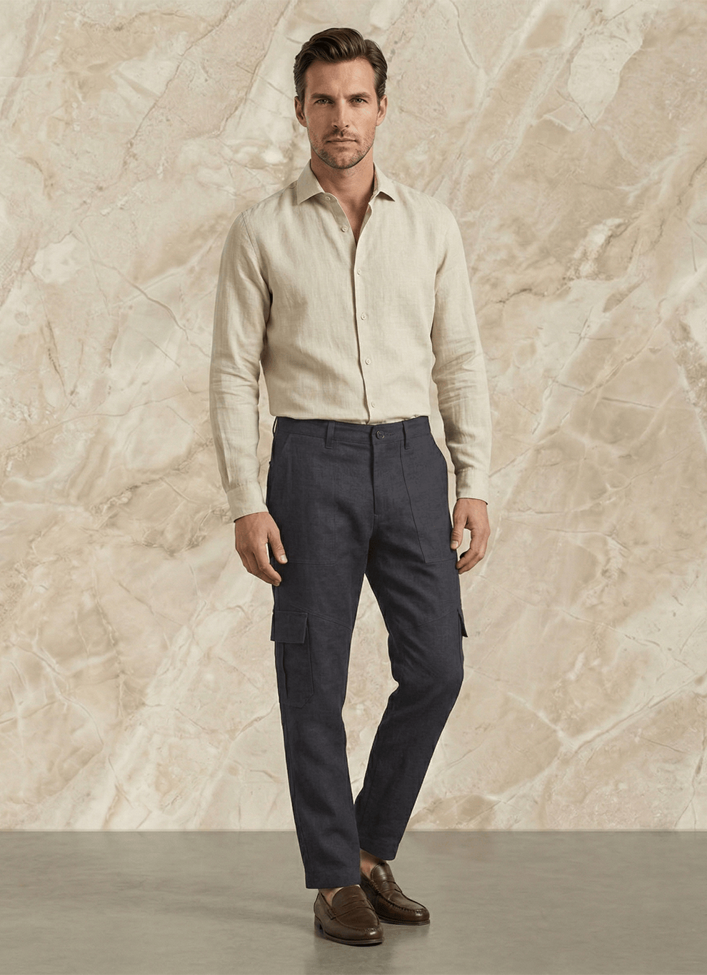 Black Cotton Poly Spandex Cargo Fit Trouser