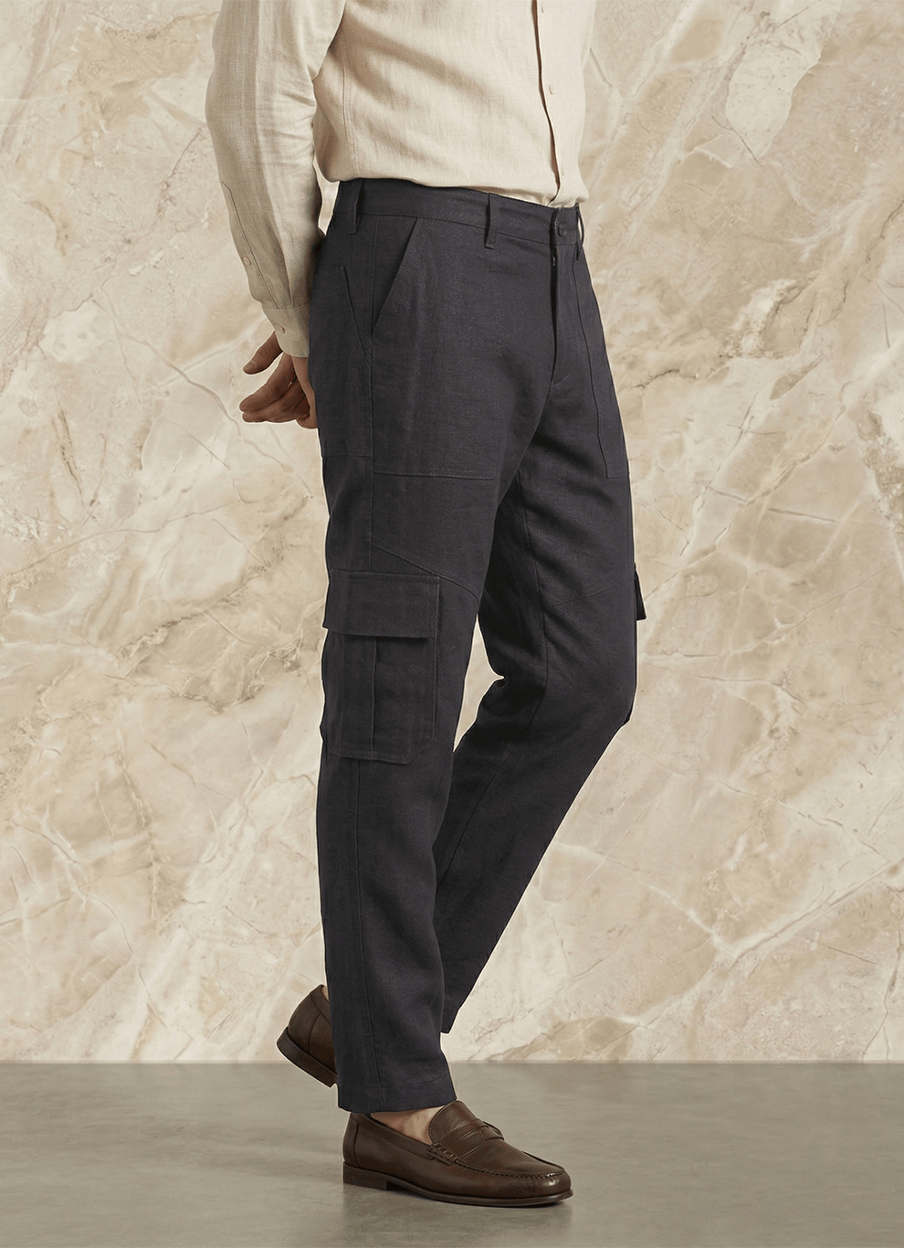 Black Cotton Poly Spandex Cargo Fit Trouser