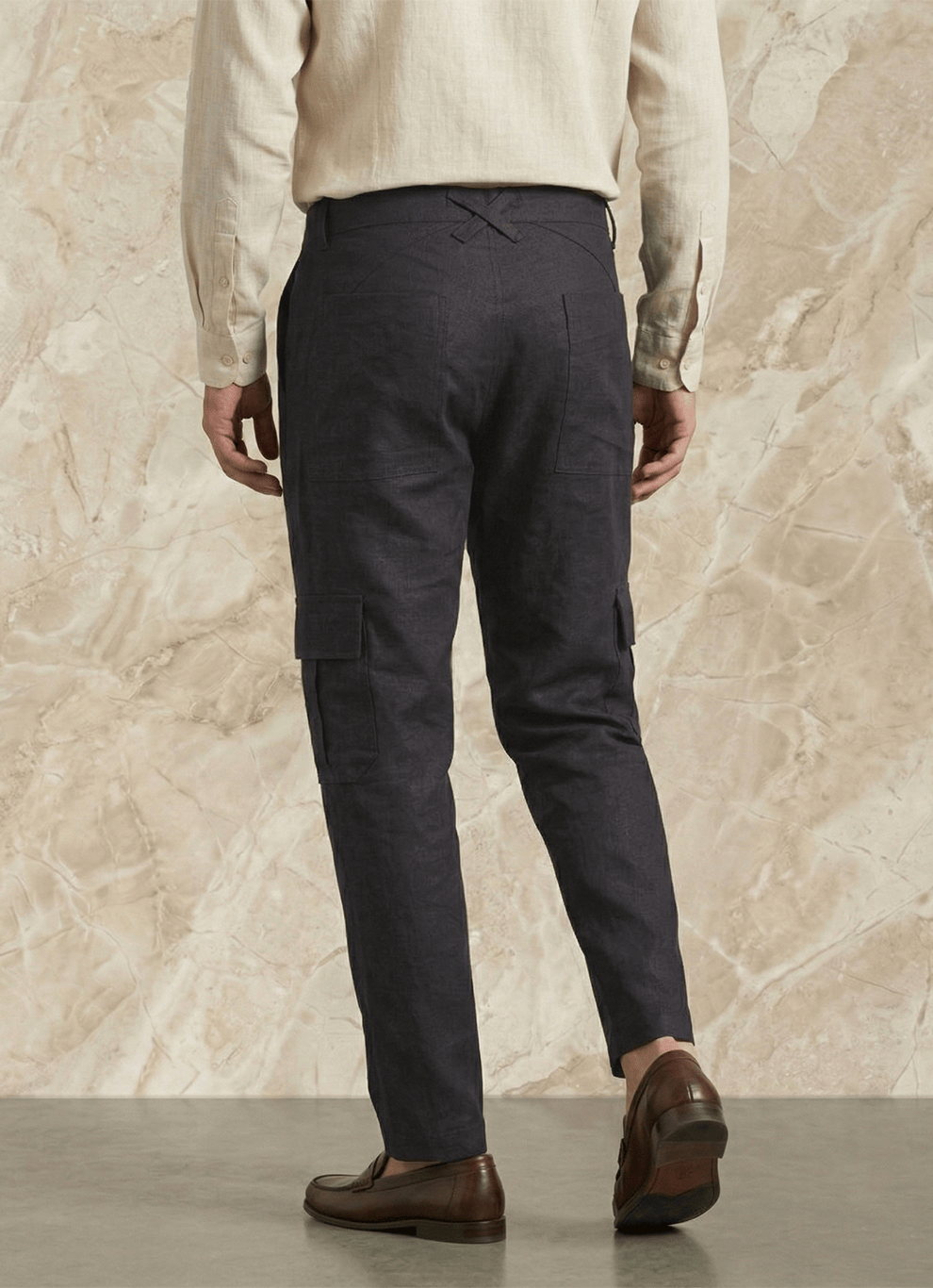 Black Cotton Poly Spandex Cargo Fit Trouser