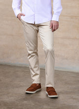 Beige  Satin Slim Fit Trouser
