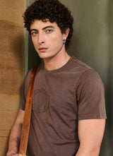 Brown Round neck Cotton Slim Fit Tshirt