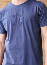 Navy Round neck Cotton Slim Fit Tshirt, view 2