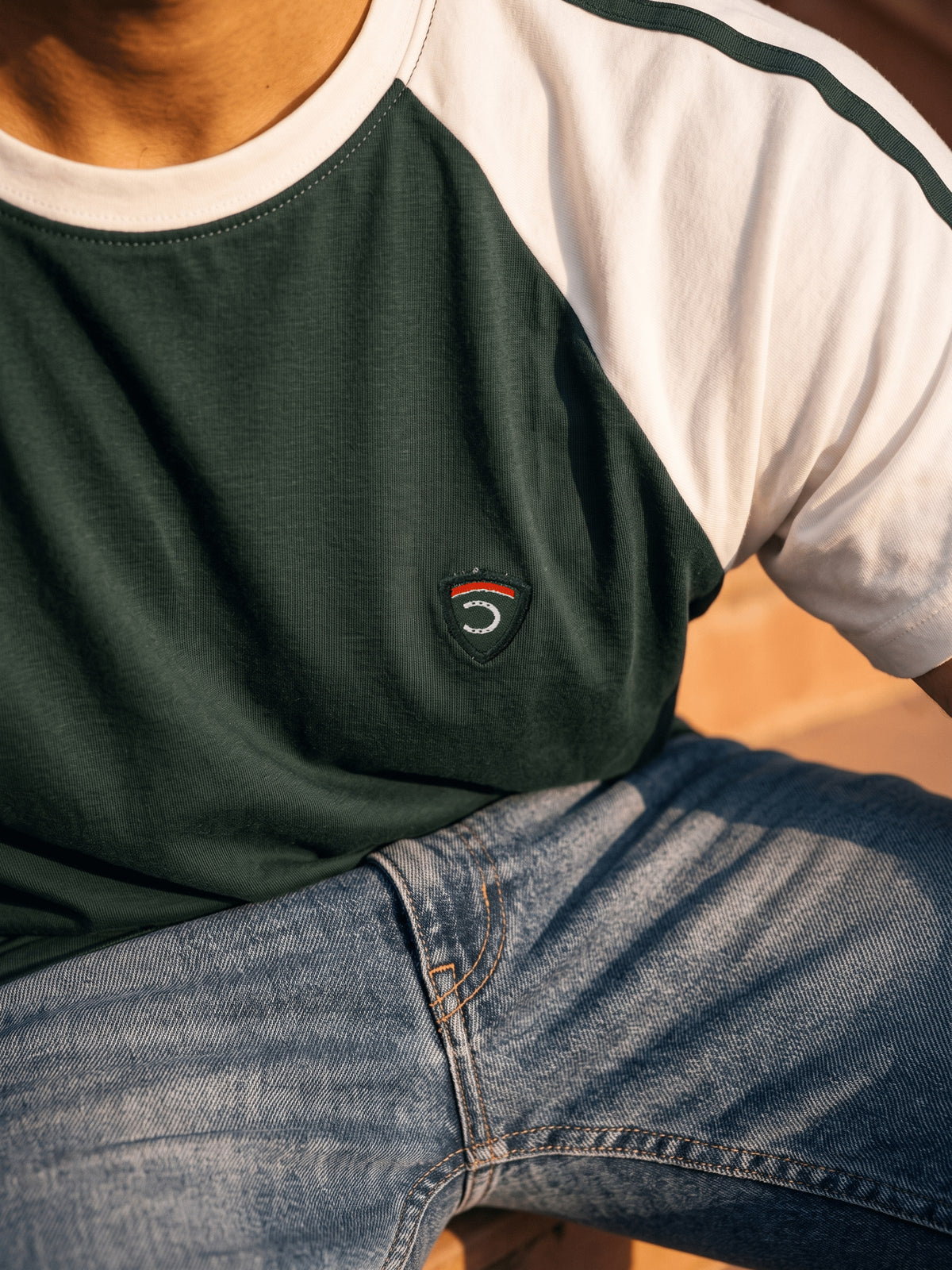 Green Colour Block Cotton Regular Fit Tshirt