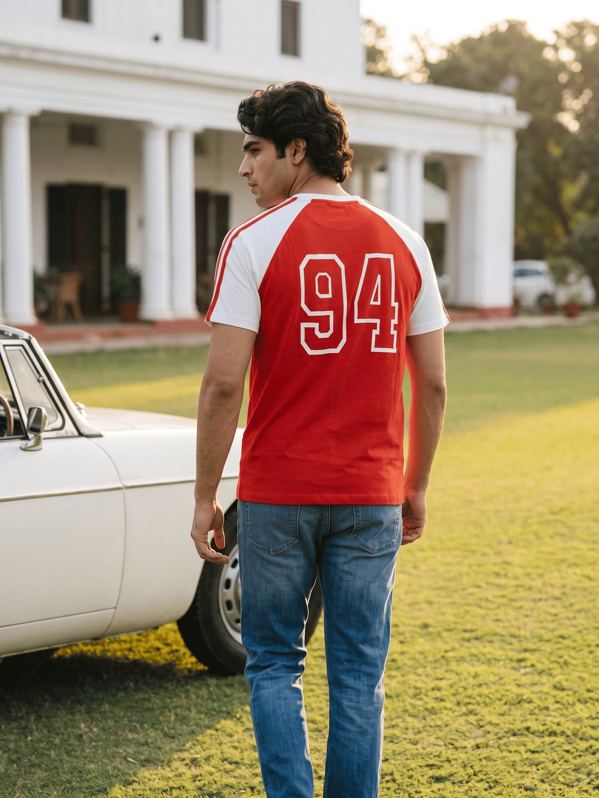 Red Colour Block Cotton Regular Fit Tshirt