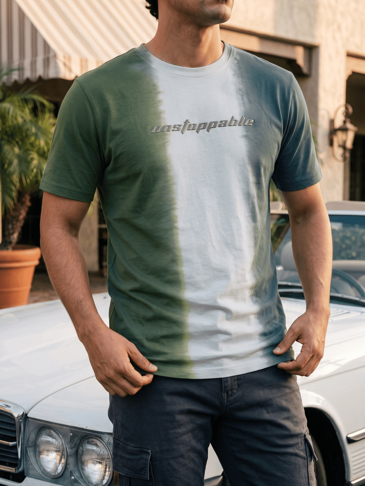 Green Dip Dye Cotton Regular Fit Tshirt