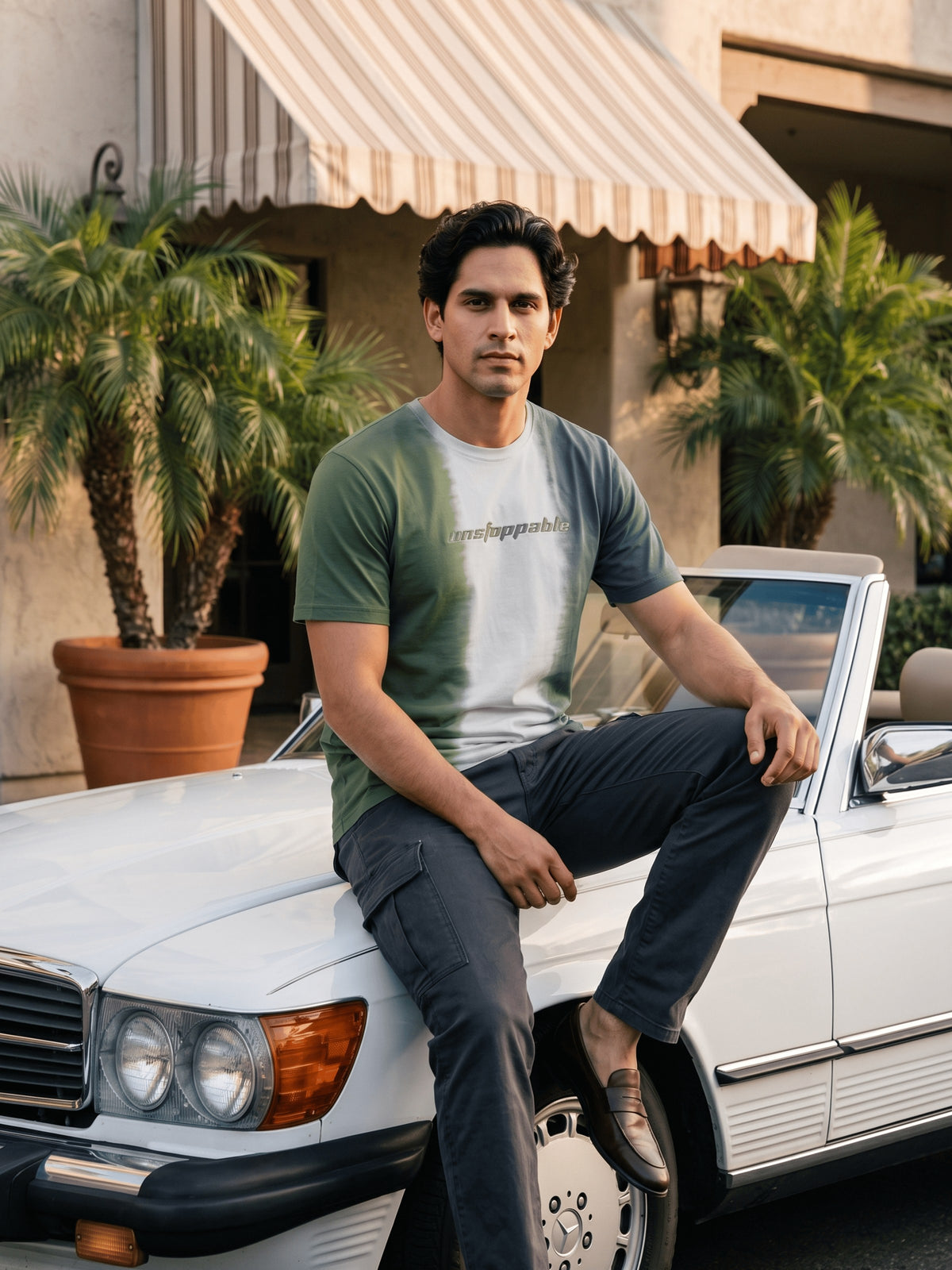 Green Dip Dye Cotton Regular Fit Tshirt