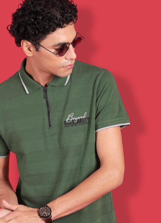 Green Polo Cotton Solid T-shirt