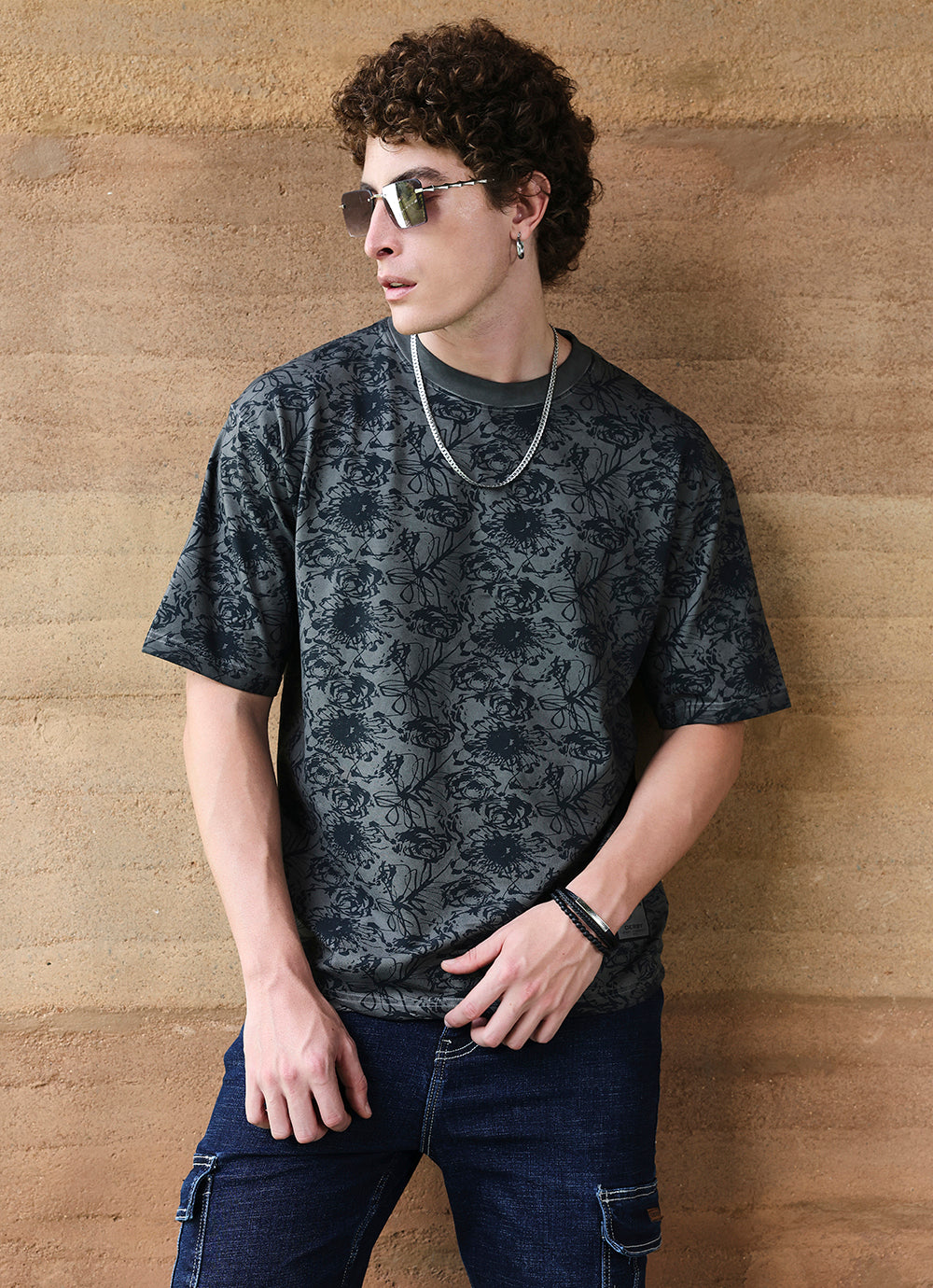Grey Round neck Cotton Oversized Fit Tshirt