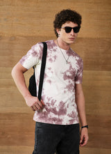 Beige Round neck Cotton Slim Fit Tshirt