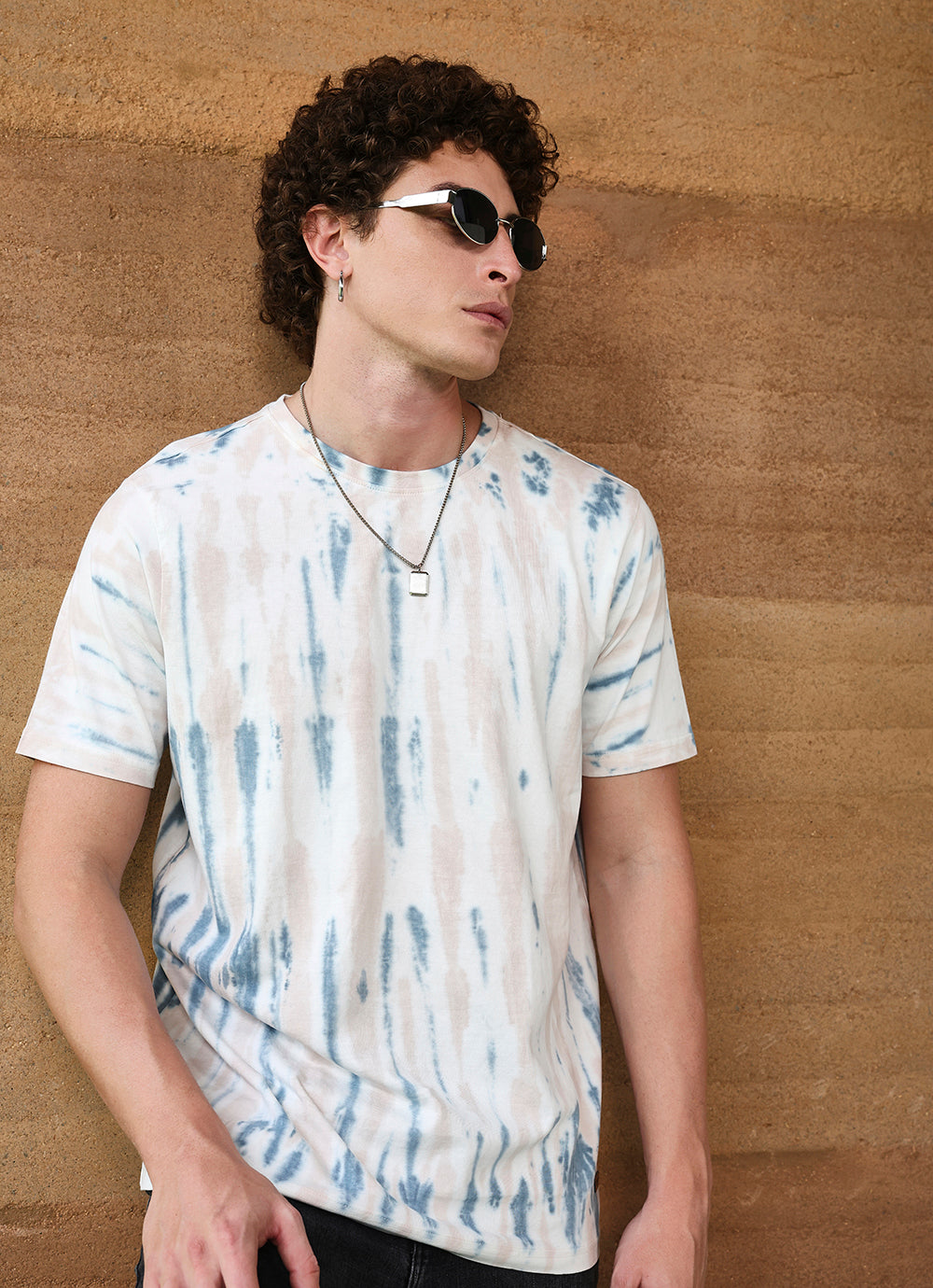 Teal Round neck Cotton Slim Fit Tshirt