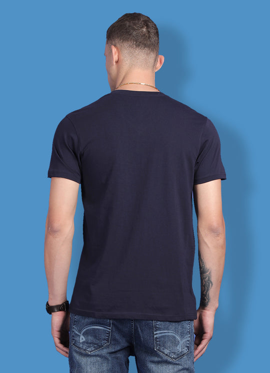 Dark Blue Cotton  V Neck Tshirt