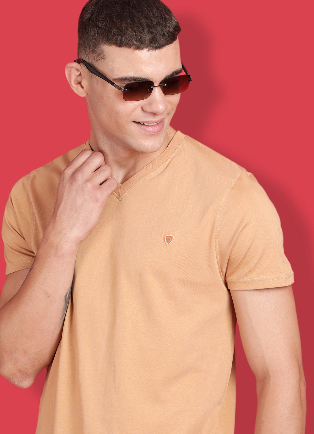 Yellow Cotton V Neck Tshirt