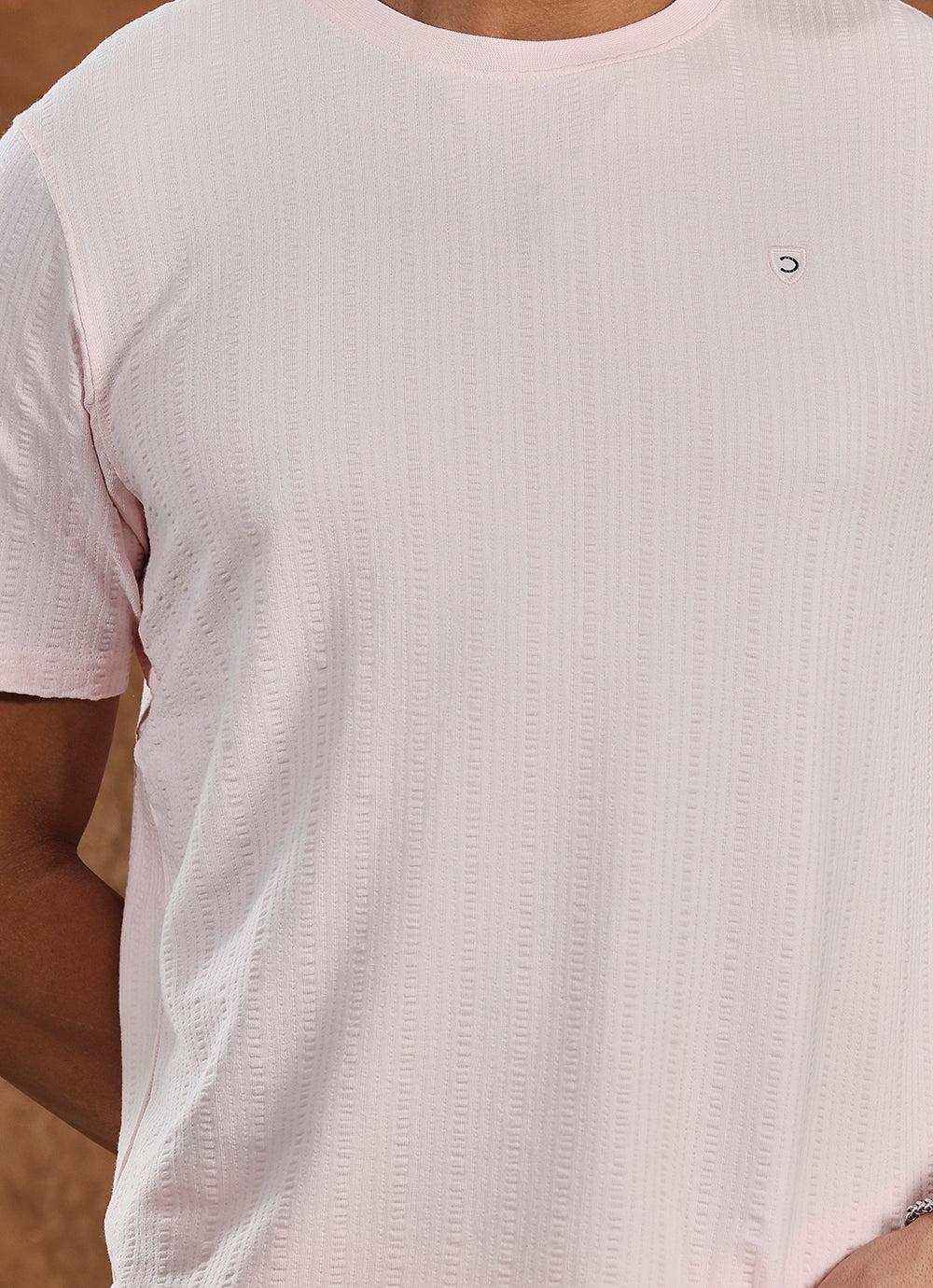 Pink Round neck Cotton Slim Fit Tshirt